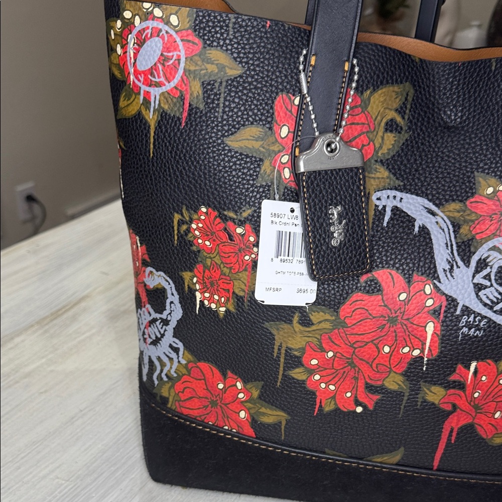Coach Baseman Gotham Poison Lily Revenge Black and Red Floral Tote- With Dustbag - Picture 6 of 16